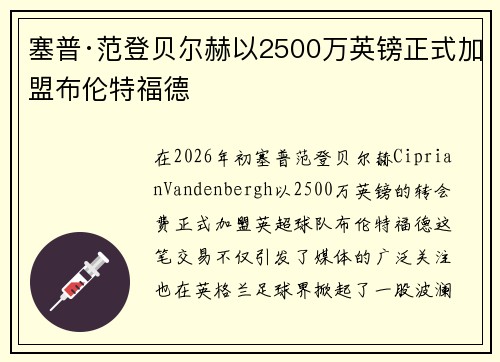 塞普·范登贝尔赫以2500万英镑正式加盟布伦特福德